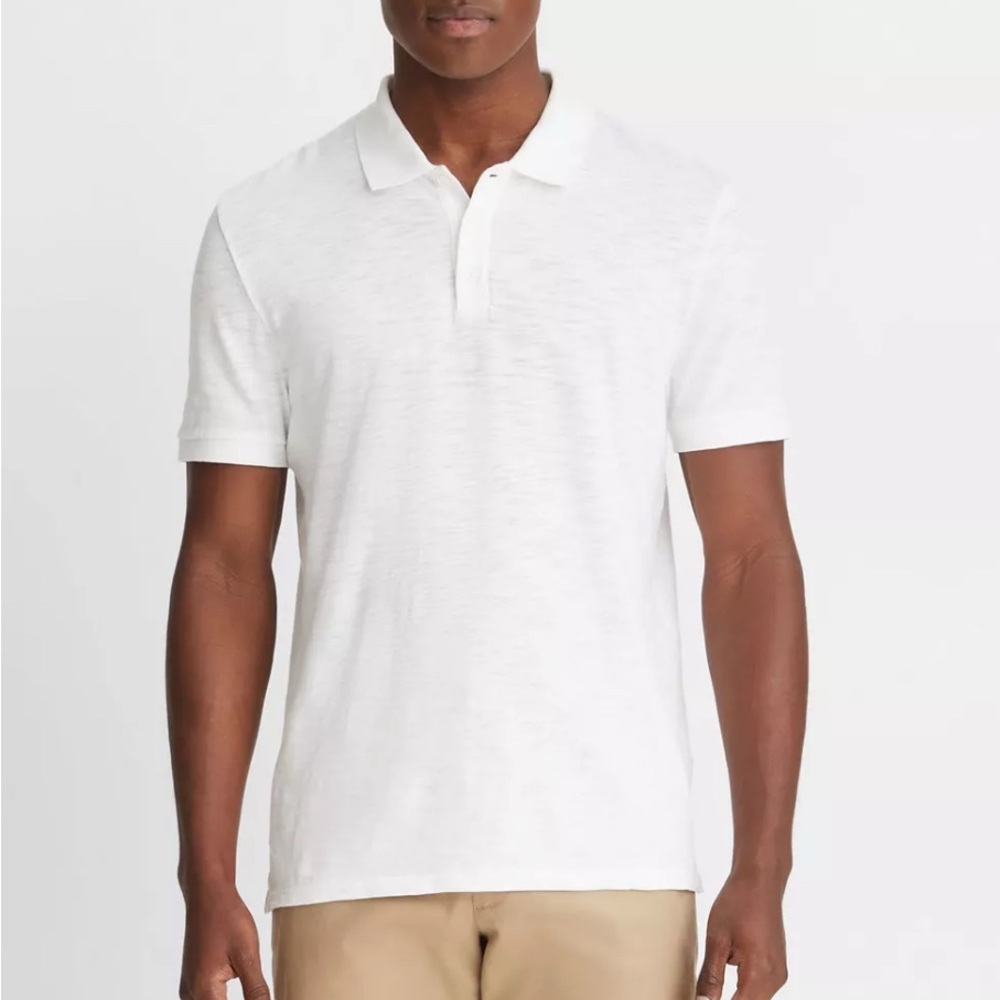 Vince Classic Slub Cotton White Polo Shirt - Men’s L